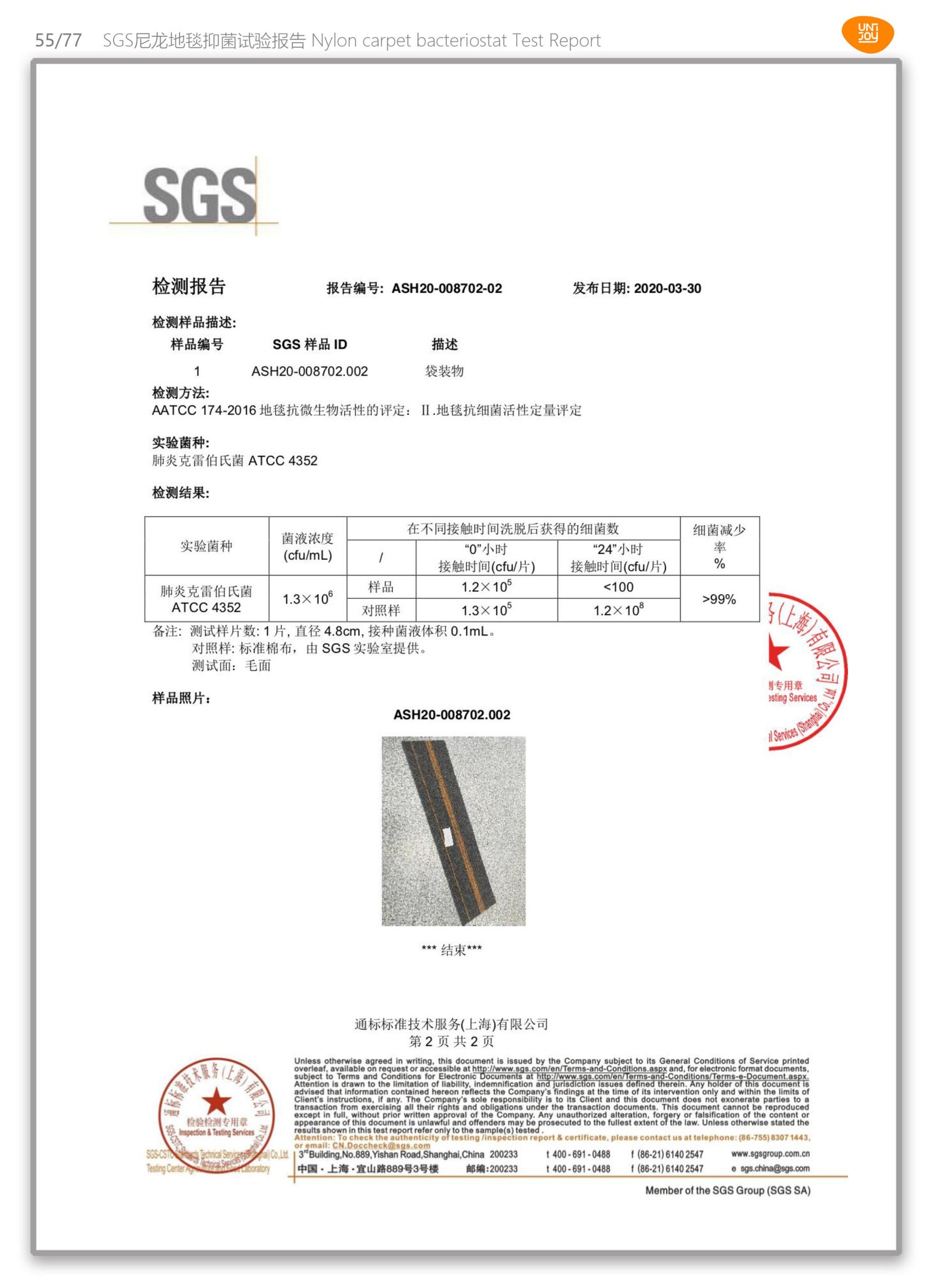Nylon Carpet Bacteriostat Test Report