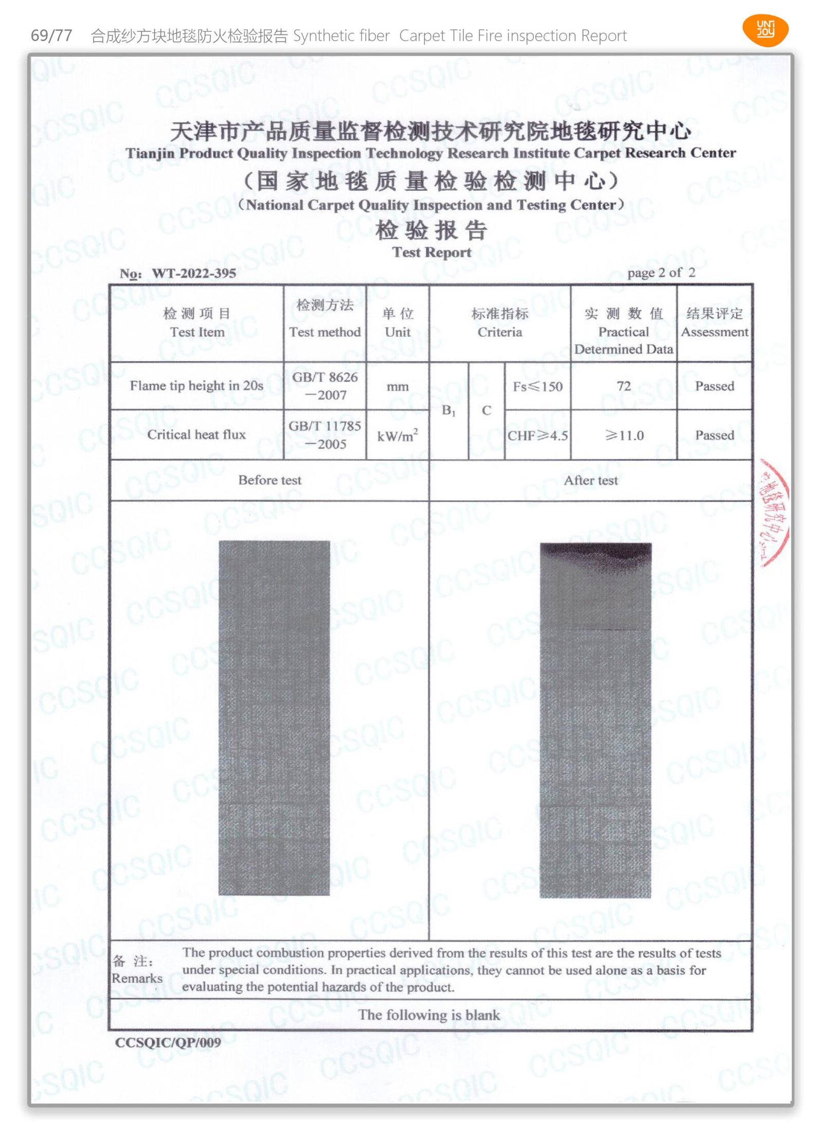 synthetic fiber carpet tile fire inspection report